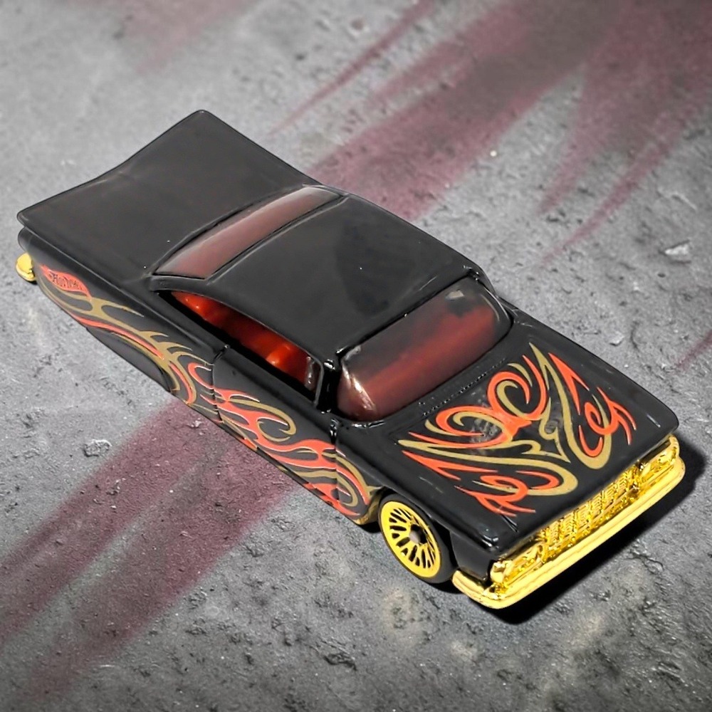 Vtg 90s Hot Wheels 1959 Chevy Impala Lowrider Black Gold Flames Diecast Car 1996